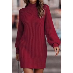 LILLUSORY Women's Mock Turtleneck Sweater Dress Trendy Pullover Puff Sleeve XL‎
